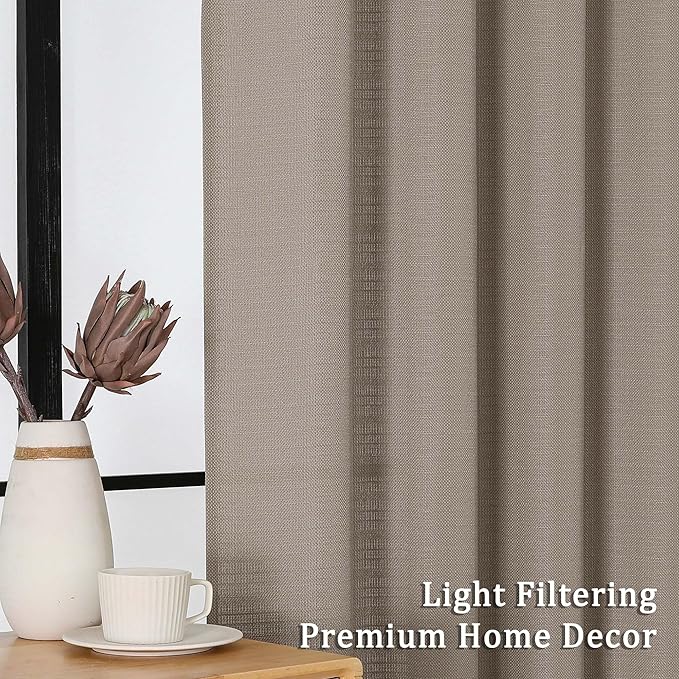Lecloud Bessie Stone Short Curtains 45 Inch Length 2 Panels, Faux Linen Light Filtering Curtains with Dual Rod Pocket, Farmhouse Small Window Curtain for Bedroom Living Room, Each 30 W x 45 L