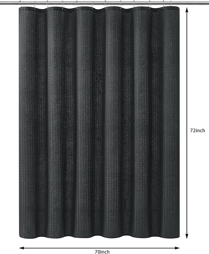 Indecor Home Luxury Dobby Weave Heavy Weight CVC Poly Cotton Blended Fabric Shower Curtain Elegant Hotel Style Fabric for Bathroom, Water Repellent, Machine Washable Dark Gray Charcoal 70x72