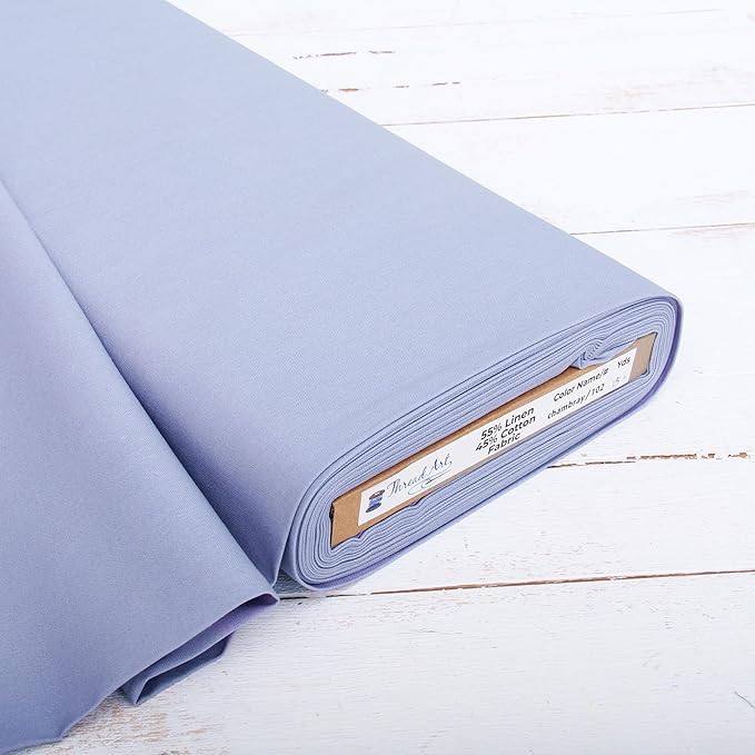 3 Yard Cut of Threadart Linen Fabric - Premium Cotton Linen Fabric for Embroidery, Cross Stitch, Apparel, Canvas, Home Décor- 55" Width - Chambray