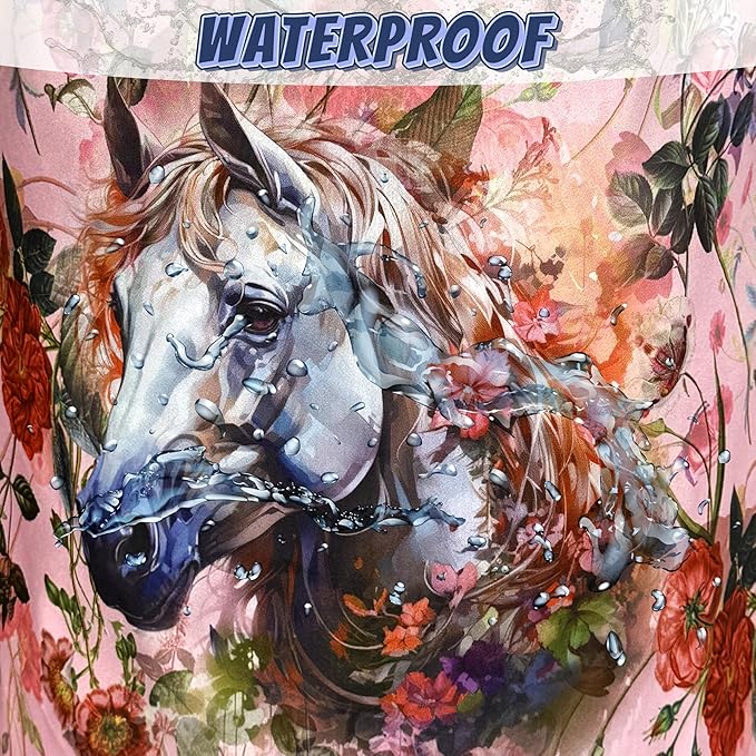 White Horse Flowers Laundry Hamper Oxford Cloth Animals Funny Laundry Basket With Handle Portable Clothes Storage Basket Foldable Laundry Bag 18.9"x16.5"For Laundry Room/Bedroom/Bathrooms