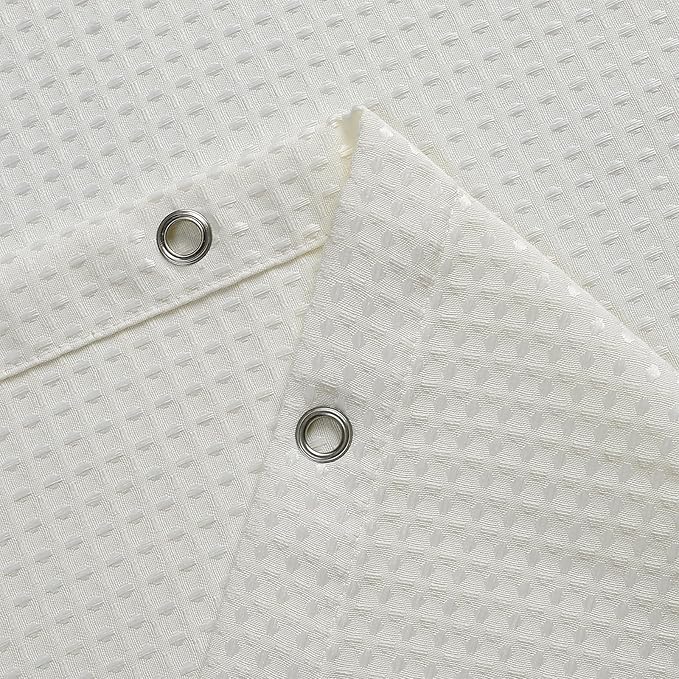 meioro Ivory Shower Curtain, Waffle Weave 256GSM Heavy Duty Textured Fabric Shower Curtains for Bathroom Hotel Spa, Luxury Weighted Polyester Cloth Bath Curtain Set with 12 Hooks, 72Wx96H
