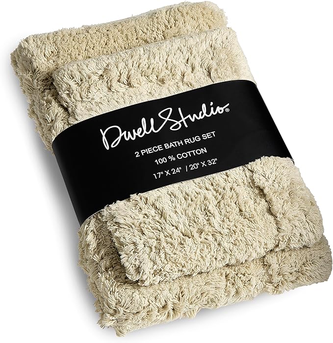 DwellStudio Reversible Cotton Bath Rugs: Luxurious Comfort and Anti-Slip Protection, Taupe, Non Slip Back