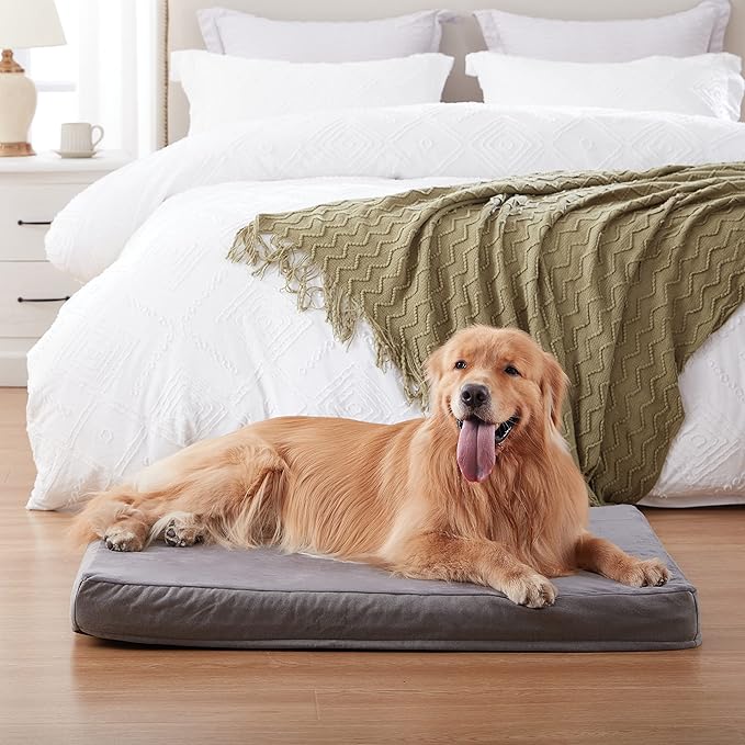 GOHOO PET Jumbo Dog Bed for Large Dogs, Orthopedic Memory Foam Pet Bed, Washable Dog Crate Bed with Cooling Gel, Removable Cover & Waterproof Lining