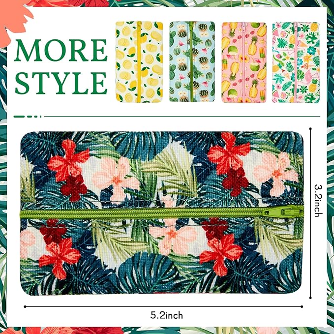 Sherr 5 Pieces Tissues Purse Pocket Tissue Holder Reusable Travel Tissue Pouch Fabric Zipper Enclosed Small Size Flower Pattern Tissue Holder for Purse Coins for Summer, 5.25 x 3 Inch