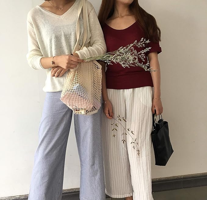 Ahyuan Ecology Reusable Cotton Mesh Grocery Bags 5Pack Long Hand Cotton Mesh String Net Shopping Tote Bags