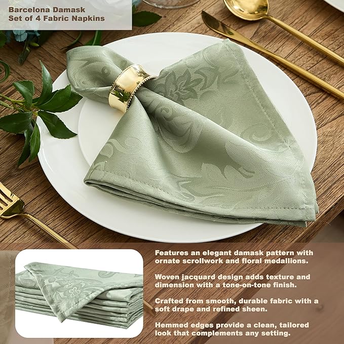 Newbridge Barcelona Damask Fabric Tablecloth, 60 x 120 Inch Rectangle, Sage Green – No Iron, Soil Resistant Table Cover for Dining, Parties and Holidays
