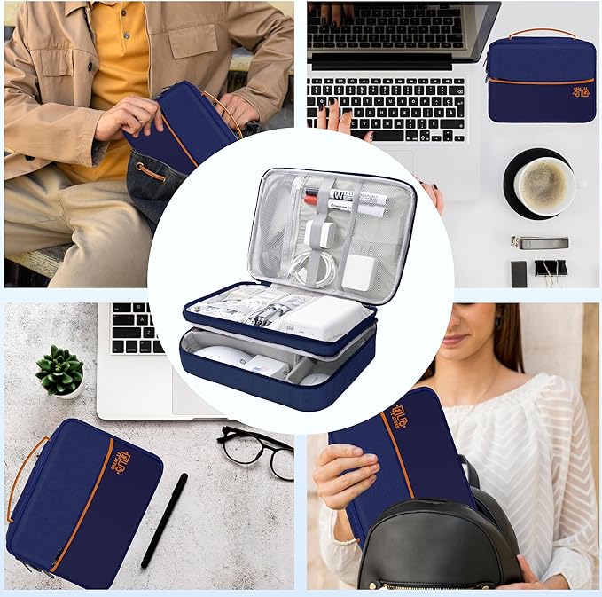 Miavers Electronics Organizer,Travel Cord Organizer Pouch, Portable Cable Organizer Bags, Waterproof Electronic Accessories Storage Case for Cables, Cords, Charger, Phone (Three Layer-NavyBlue)