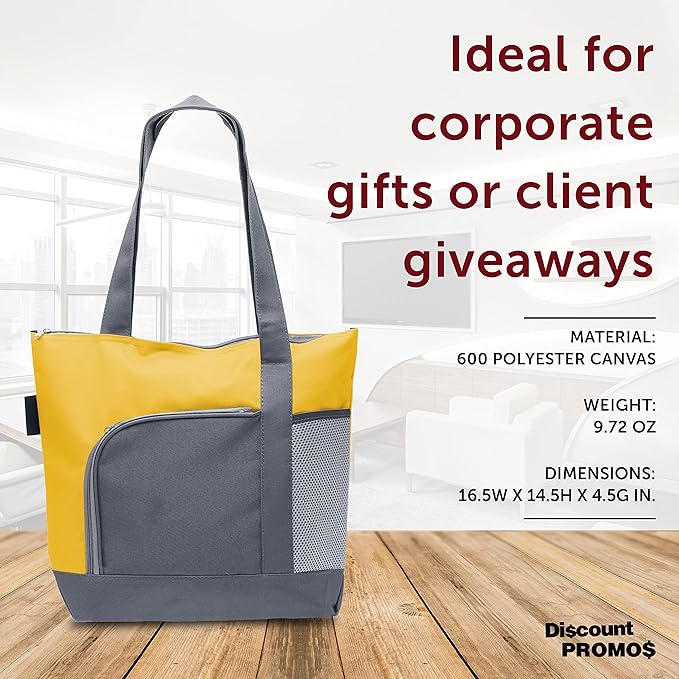 DISCOUNT PROMOS Go Getter Sport Tote Beach Bags Set of 6, Bulk Pack - Reusable, Great for Shopping, Beach, Picnic, Other Outdoor Adventure - Yellow