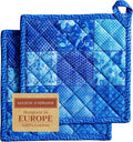 Maison d' Hermine Pot Holders Set 100% Cotton Heat Resistant Potholders 8" x 8" Hot Pads with Loop BBQ, Cooking, Baking, Grilling, Kitchen, Handling Hot Pans Spring/Summer (Pack of 2, Indigo Love)