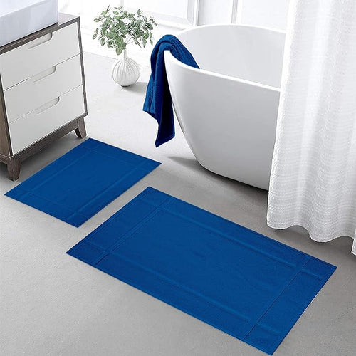 Ample Decor Bath Mats 100% Cotton 24 X 17 & 34 X 20 Inches, Oeko Tex Certified 1350 GSM Solid Construction Thick & Plush, Super Absorbent for Bathroom Floor, Shower – Navy