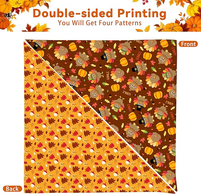 Fall Thanksgiving Dog Bandana Reversible 2 Pack Large, Pumpkin Turkey Leaves Fox Cute Thanksgiving Pet Bandanas for Dogs Adjustable Triangle Holiday Scarves for Medium Large Extra Large Boy Girl Dogs