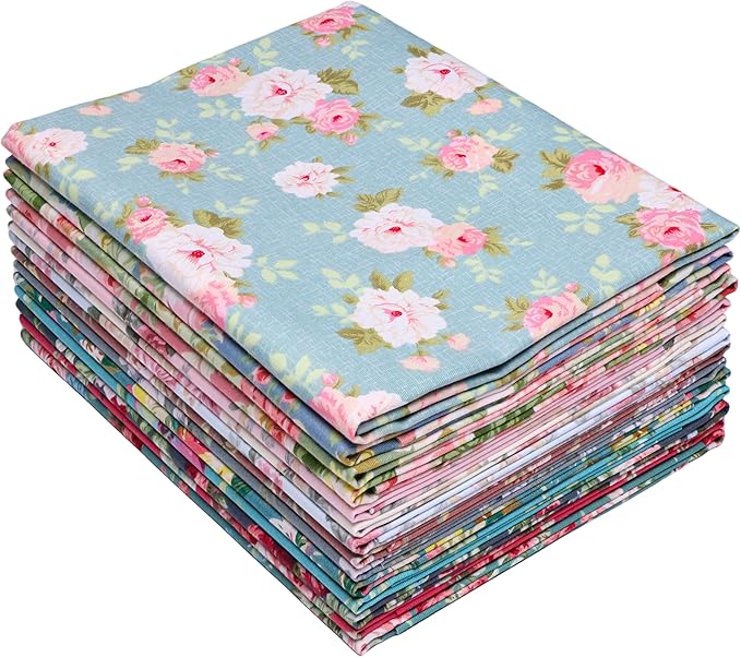 Hanjunzhao 14 Fat Quarters Bundle 18x22 inch - Pre-cut Cotton Quilting Fabric Squares - Quarter Yard Material -for Sewing, Quilting, Patchwork, and Holiday Halloween Christmas DIY Crafts -Retro Floral