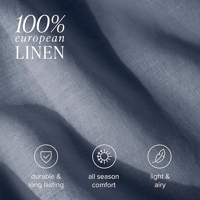 Bare Home King Sheet Set - Luxury 100% European Linen - Deep Pockets - Easy Fit - 4 Piece Set - Bedding Sheets & Pillowcases (King, Indigo)