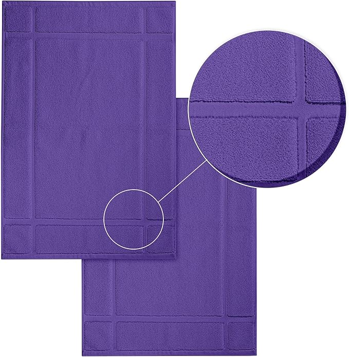 Ample Decor 100% Cotton Bath Mats 34 x 20 Inches, Quick Dry, 1350 GSM Banded Border Shower Bathroom Floor Mat, Not Bathroom Rug - Purple, 2 Pack