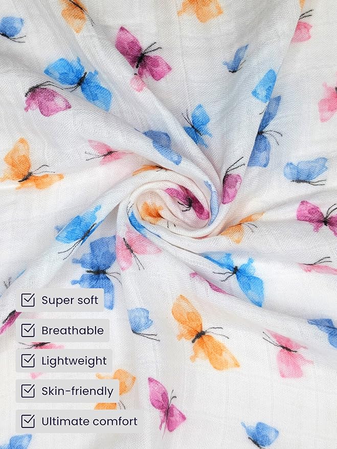 Stellar Kiddos Muslin Swaddle Blankets, Soft Breathable Cozy Baby Blankets for Newborn Boys and Girls, 47” X 47“, 2 Pack Receiving Swaddles, 70% Viscose from Bamboo 30% Cotton (Garden Grace)