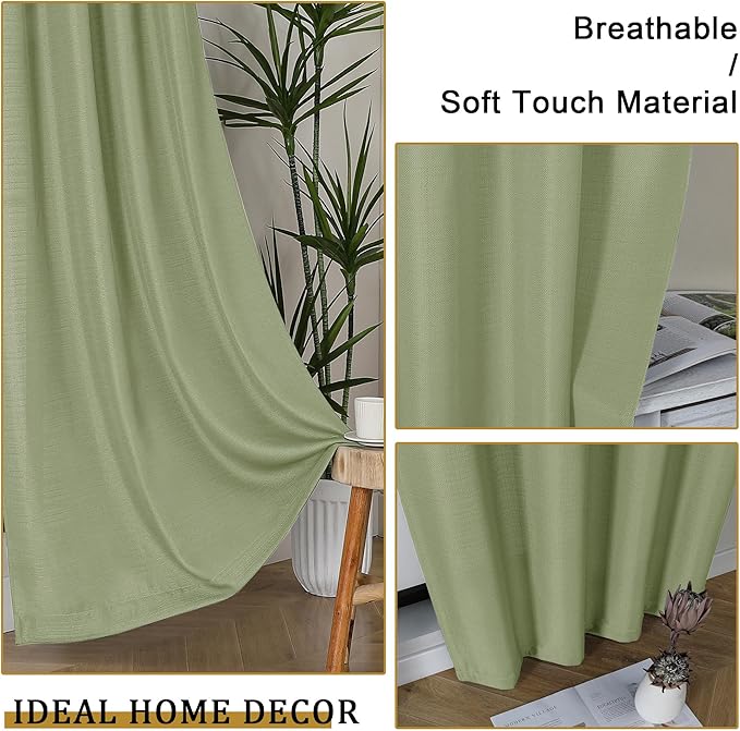 Lecloud Bessie Light Green Curtains for Bedroom 72 Inches Long 2 Pcs, Light Filtering Modern Farmhouse Decor Living Room Curtains, Window Treatments Drapes for Dining Room, Each Panel 40" W x 72" L