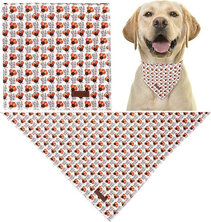 UP URARA PUP Thanksgiving Dog Bandana, Triangle Bid Scarf with Turkey Pattern, Cotton Pet Kerchief for Girl Boy Dogs or Cats, Cute Puppy Bandana, Fancy Thanksgiving Gifts for Dogs