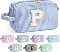 YOOLIFE Initial Cosmetic Bag for Women - Monogram Cute Makeup Bag Cosmetic Case Toiletry Pouch for Women Her Best Friend Sister Teacher, Personalized Birthday Gifts for Women, Blue P