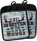 Hunting Cabin Gifts Pot Holders with Pockets, Life is Better in The Woods Moose Pot Holders Heat Resistant Oven Mitts Hot Pads for Kitchen Baking Cooking,Potholders for Kitchens