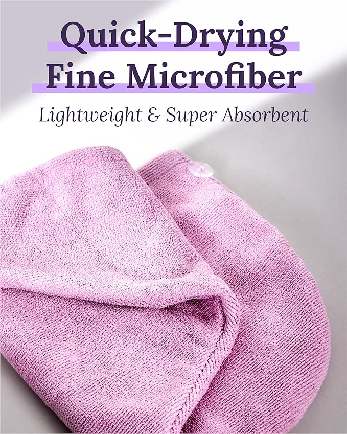 Keranique Microfiber Hair Towel Wrap - Quick Drying Head Turban for Women - Large Size Anti Frizz Wrap Towel - Anti Damage Around Head Hair Wrap After Shower & Bath - Haircare for Long & Short Hair