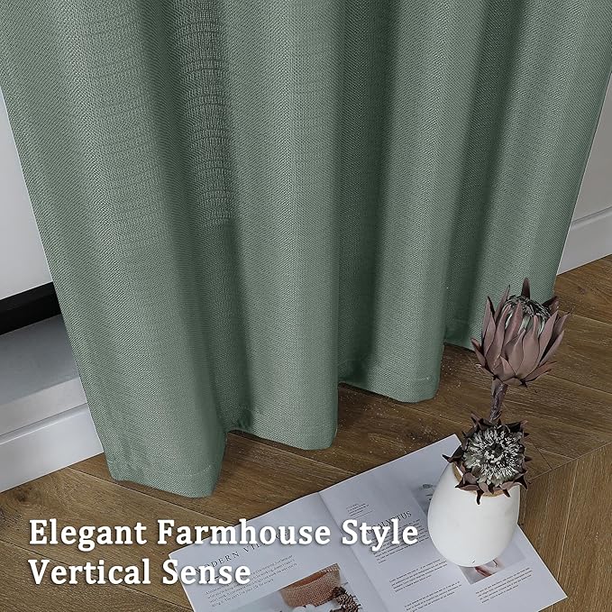 Lecloud Bessie Sage Green Curtains 96 Inches Long 2 Panels, Cozy Light Filtering Faux Linen Curtains, Durable Farmhouse Drapes with Rod Pocket for Bedroom Dining Room Home Office, Each 50" W x 96" L