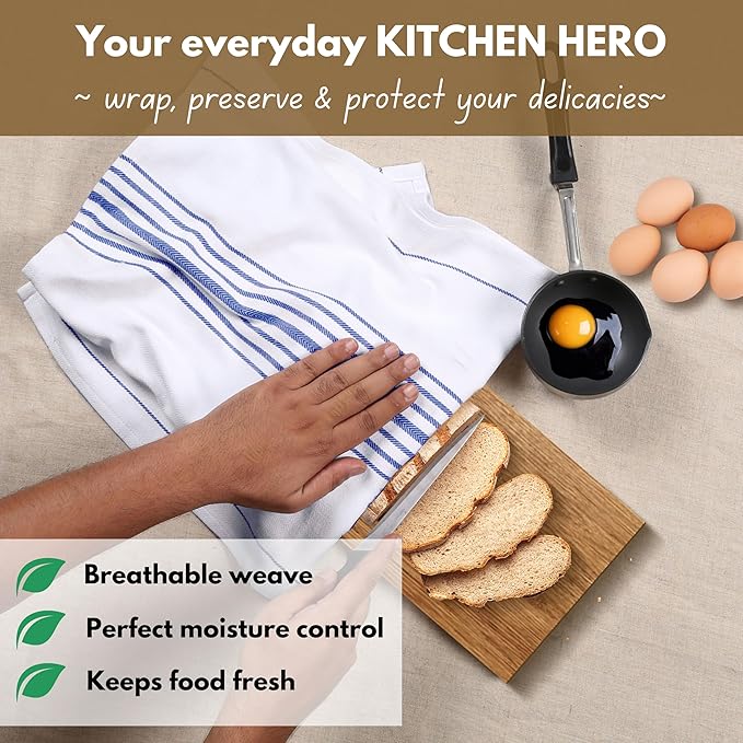 Native Fab Kitchen Dish Towels 16"x26" Set of 4 Herringbone Weave - Scandia Stripe 100% Cotton Tea Towels, Dishcloths, Washable Absorbent Hand Towels with Hanging Loop - Blue White