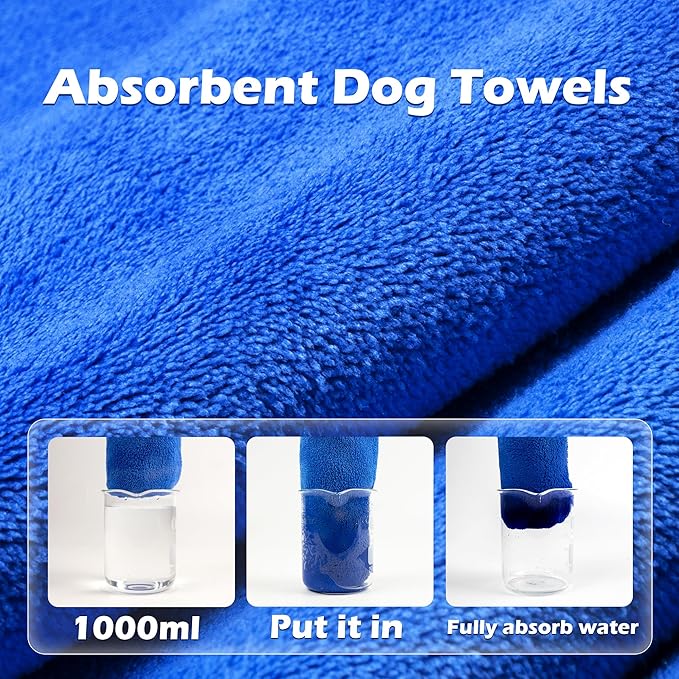 MICOOYO Dog Towels for Drying Dogs 3 Pack, Ultra Absorbent Microfiber Pet Bath Blanket | Quick Dry Towel for Dogs and Cats, 11.8”x23.6, S