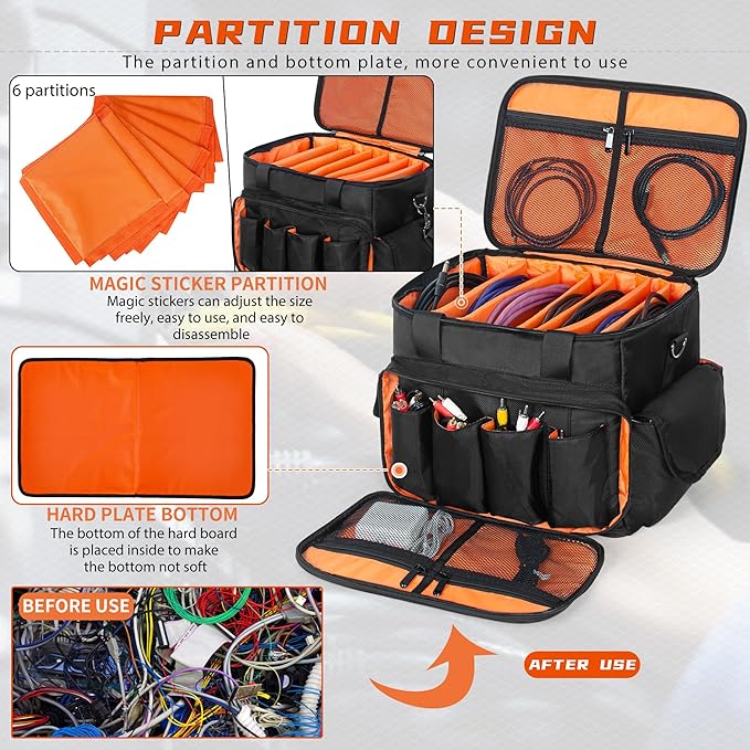 IBVIVIC DJ Cable File Bag with 6 Detachable Dividers High Capacity Gig Cable Bag for Cords,DJ Gear,Sound Instrument and Accessories