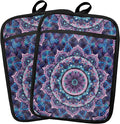 Boho Purple Blue Mandala Floral Pot Holders 2 Pack Set, Vintage Hinduism Spiritual Folk Lotus Flower Mandala Heat Resistant Oven Hot Pads for Kitchen Countertop Baking，073 Potholder