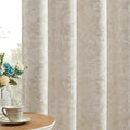 Beauoop Beige Floral Jacquard Blackout Curtains 72 Inches Long 2 Panels for Bedroom Living Room Taupe Flower Chenille Room Darkening Thermal Insulated Soundproof Grommet Window Treatments Drapes 52x72