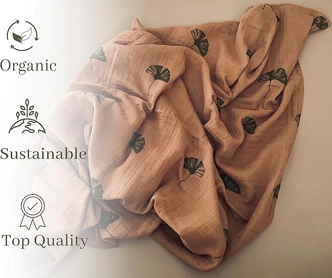 Leyl&Ari Muslin Baby Blanket | Newborn Essentials | Receiving Swaddle Blankets for Boys Girls (Ginkgo Leaves)
