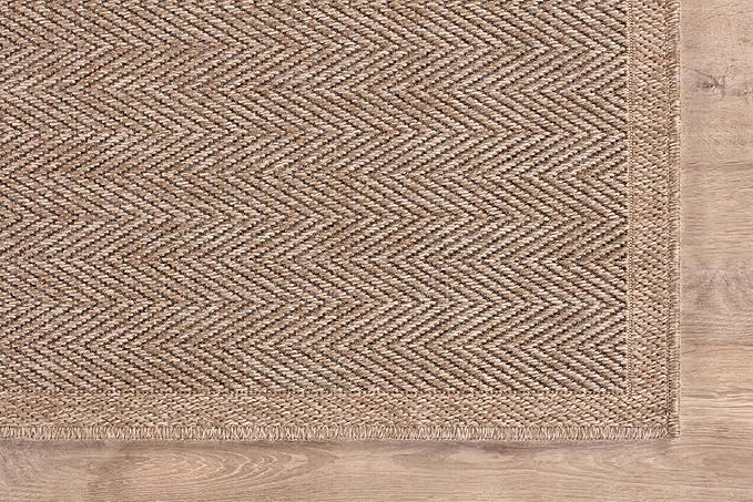 CAMILSON Easy Jute Rug 5x7, Indoor Outdoor Natural Color Fiber Area Rugs for Living Room Patio and Kitchen Rug Herringbone Seagrass Woven Design Easy-Cleaning Washable Outside Carpet Alfombras 5 x 7
