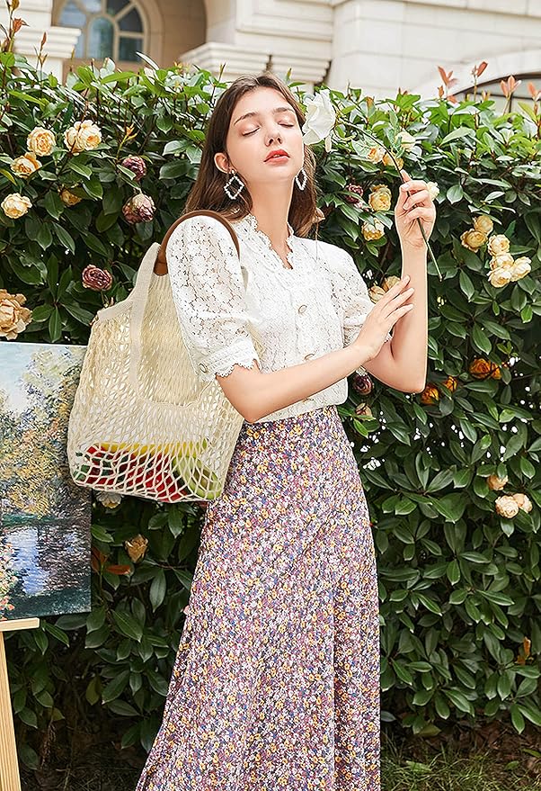 Hibala Woven Bag for Women, Fishing net bag,Straw Mesh Tote Bag, Beach,Hobo Bag, Foldable Large Capacity