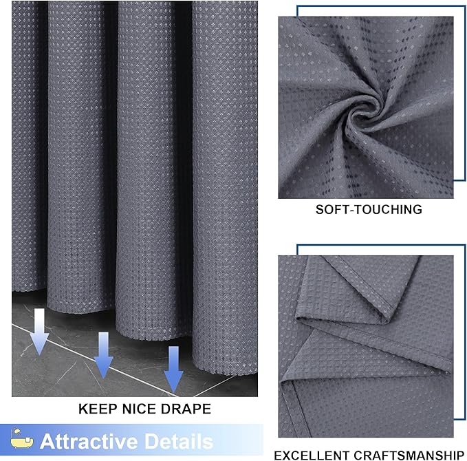 OVZME Stall Fabric Shower Curtain Set - 36x72, Waffle Weave 230GSM Heavy Duty Small Stall Shower Curtains for Narrow Stall Size, Machine Washable Bath Curtain with 12 Plastic Hooks, 36x72 Inch, Grey