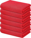Kitinjoy 100% Cotton Waffle Weave Kitchen Towels, 6-Pack Super Soft and Absorbent Dish Towels for Drying Dishes, Kitchen Hand Towels, 13 in x 28 in, Red