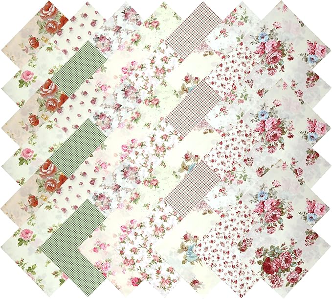 Hanjunzhao Layer Cake Fabric for Quilting 10 inch, Layer Cake Fabric Clearance, Layer Cakes 10 inch Squares for Quilting, Sewing, Birthday Valentine's Party Decor, and Crafts, Vintage Floral