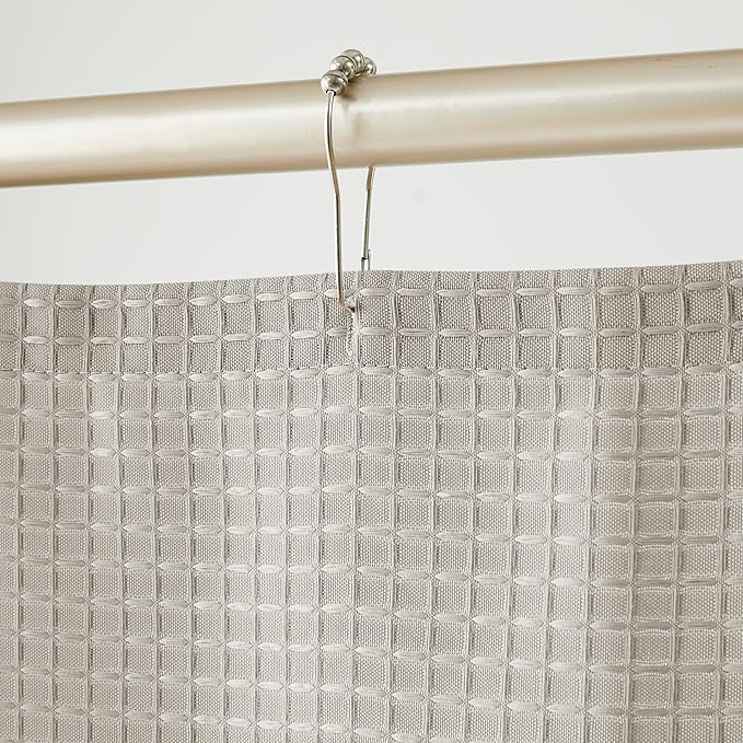 Indecor Home Luxury Waffle Weave Heavy Weight CVC Poly Cotton Blended Fabric Shower Curtain Elegant Hotel Style Fabric for Bathroom, Water Repellent, Machine Washable Taupe Waffle