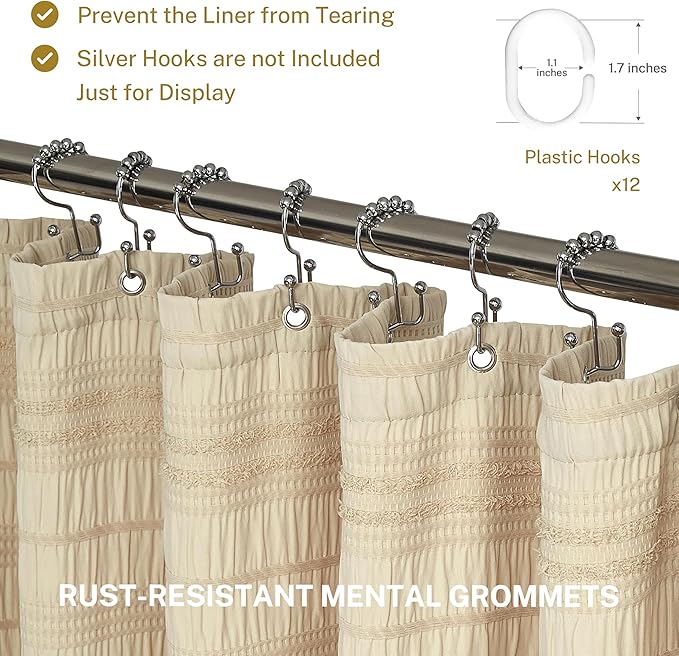 Siiluminisoy Beige Shower Curtain Farmhouse Shower Curtain Cotton Blend Striped Shower Curtains for Bathroom Shabby Chic Rustic Decor 72 x 72