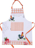 AMOUR INFINI Cotton Aprons for Women with Pocket, Adjustable Strap & Waist Ties - Washable Aprons for Baking, Cooking, Gardening (27.5 x 33 Inches - Farm Rooster)