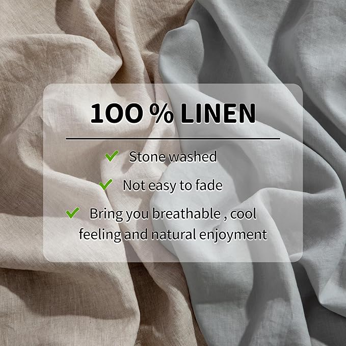 LBRO2M 100% Linen Sheet Set Twin Size,Bed Sheets 3 Piece Sets,Solid Color Natural Flax Bed Sheets Soft Breathable Bedding,16" Deep Pocket,All Season (Twin, Grey)
