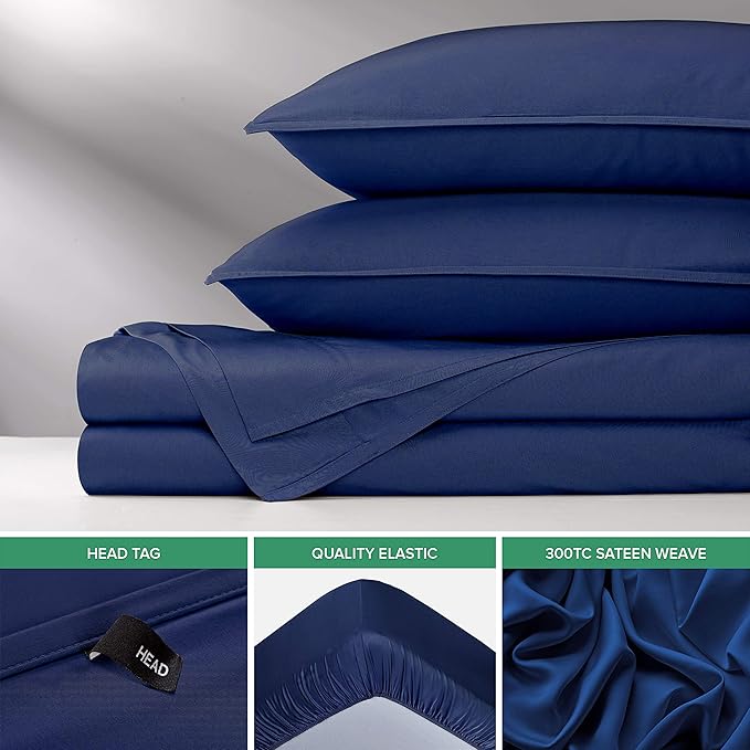 Pure Bamboo Queen Sheets, Genuine 100% Organic Viscose Derived from Bamboo Bed Sheet Set, Luxuriously Soft & Cooling, Double Stitching, 2 Year Quality Promise (Queen, Cobalt Blue)