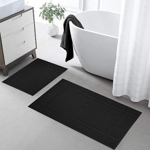 Ample Decor Bath Mats 100% Cotton 24 X 17 & 34 X 20 Inches, Oeko Tex Certified 1350 GSM Solid Construction Thick & Plush, Super Absorbent for Bathroom Floor, Shower – Black
