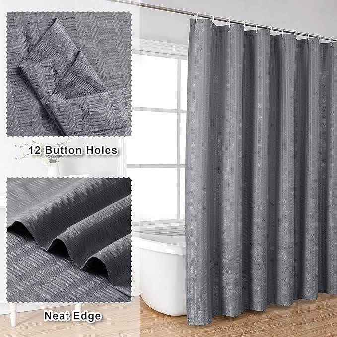 Aiyufeng Moga Grey Shower Curtain - 3D Embossed Cloth Shower Curtain for Bathroom, Hotel Luxury Bathroom Curtains Gray, Machine Washable, Standard Size 72Wx78H