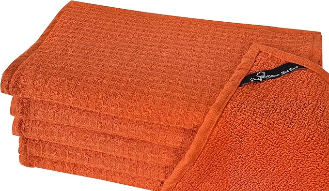 Candy Cottons Dish Towels|Kitchen Dish Cloths Two-Sided Waffle Terry|13x28 Inches 100% Cotton Dish Rags Washing Dishes|Super Absorbent Reusable Quick Drying Dish Towels| 6-Pc Set Orange