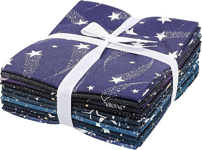 Craftido -25 Options- 100% Cotton Quilting Fabric Bundles 10pcs Fat Quarters 18”x21”-Medium Weight 5.2 oz- Soft Cotton for Quilting, Sewing Project, Patchwork, DIY Crafts – Starry Sky