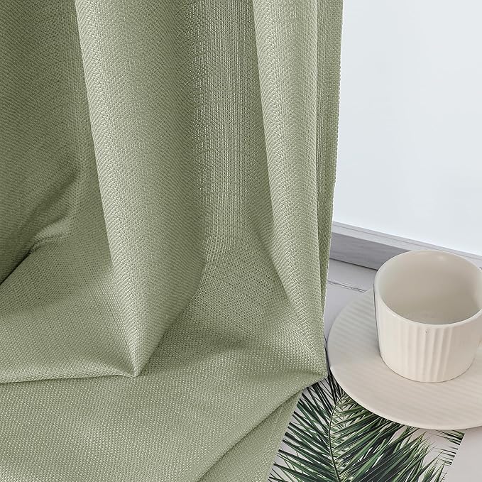 Lecloud Bessie Light Green Valance for Windows 14 Inch Length 2 Pcs, Short Cafe Kitchen Curtains with Rod Pocket, Faux Linen Window Valances Curtains for Bedroom Basement Bathroom, Each 30 W x 14 L