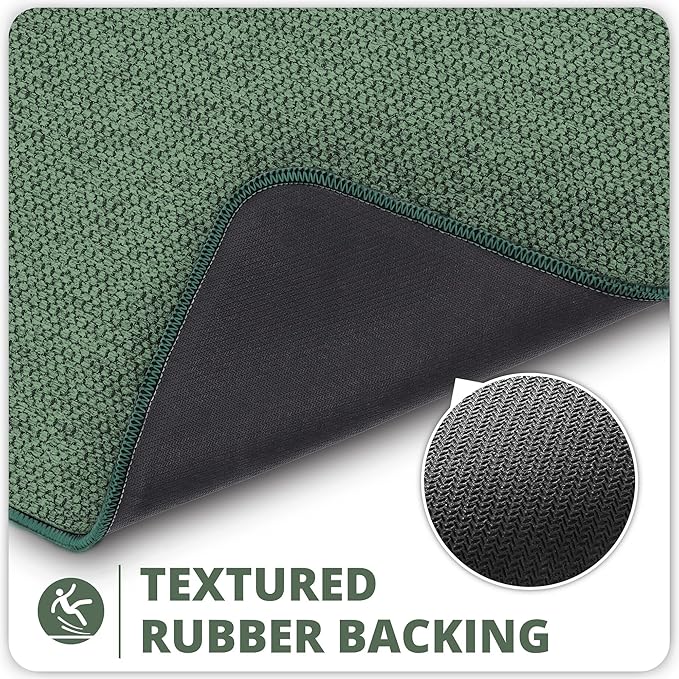 Bosap Bath Mat,Ultra Thin Bathroom Rugs,Rubber Bath Mats for Bathroom,No Slip Bath Rugs,Quick Dry,Machine Washable,Low Pile,Absorbent,Shower Outside,Sink,Home Decor Accessories.Green,2'x3'(24x36inch)