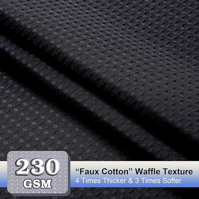 OVZME Extra Long Shower Curtain Set - 84 Inch Long Waffle Weave Heavy Duty Cloth Shower Curtain for Bathroom, Luxury Weighted 230GSM Bath Curtain Set with 12 Plastic Hooks, 72x84, Black