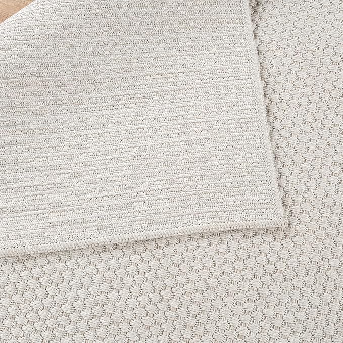 CAMILSON Easy Jute Rug 9x12, Indoor Outdoor Off-White Farmhouse Area Rugs for Living Room Patio and Kitchen Rug, Solid Woven Design, Easy-Cleaning, Washable Outside Carpet Alfombras (9 x 12)