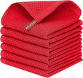 Kitinjoy 100% Cotton Kitchen Dish Cloths, 6 Pack Waffle Weave Ultra Soft Absorbent Dish Towels for Drying Dishes Quick Drying Kitchen Towels Dish Rags, 12 X 12 Inches, Red